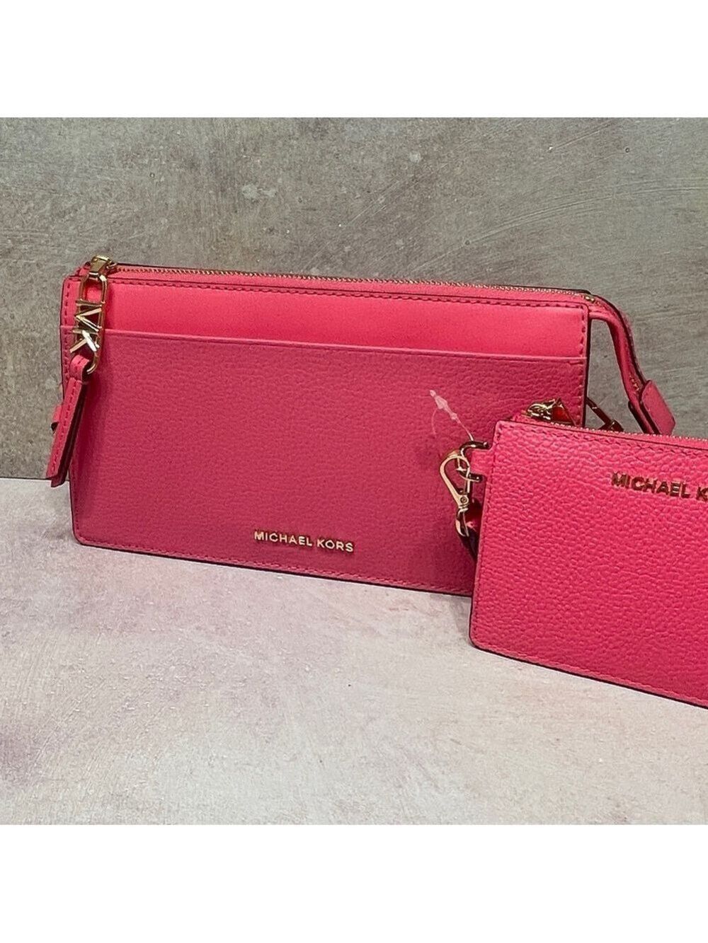 Michael Kors Pebble Leather Pouchette & Matching Wallet Camila Rose Pink - Picture 3 of 7